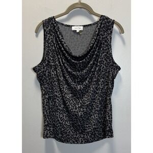 Calvin Klein Tank Top Women's SZ L Drape Neck Black/Grey Geometric Print